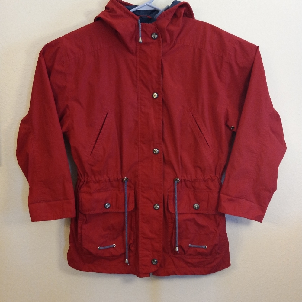 Vintage Pacfic Trail Women’s Red Full Zip & Button Hooded Winter Jacket Size M.
